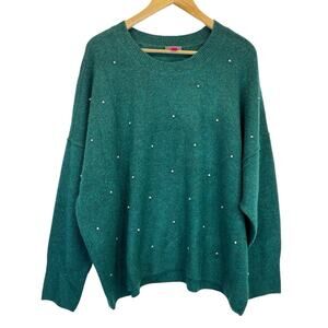 Vince Camuto Rhinestone Studded Drop Shoulder sweater frozen green - XXL